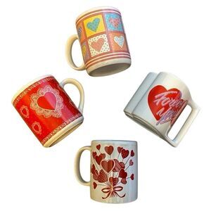 Vintage coffee mug bundle Valentine’s Day Avon heart shaped mugs cottage granny